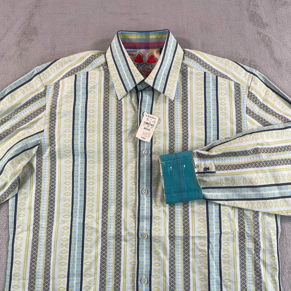 Robert Graham Shirt Men Medium Multi Ornate Flip Cuffs Pearl Buttons NWT $198